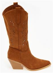 Γυναικείες Μπότες Cowboy με Ψηλό Τακούνι Καφέ Issue Fashion