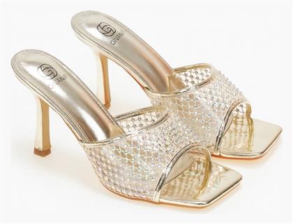 Mules με Λεπτό Ψηλό Τακούνι σε Χρυσό Χρώμα Issue Fashion