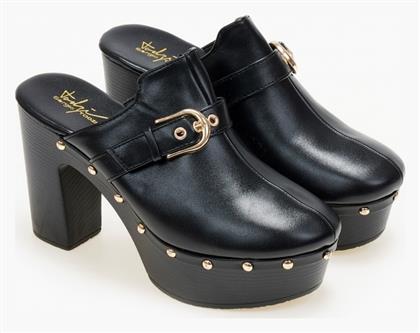 Mules με Ψηλό Τακούνι σε Μαύρο Χρώμα Issue Fashion