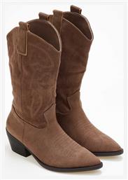 Suede Γυναικείες Μπότες Cowboy με Μεσαίο Τακούνι Καφέ Issue Fashion