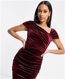 Jaded Rose exclusive velvet mini dress with off shoulder detail in berry-Red από το Asos