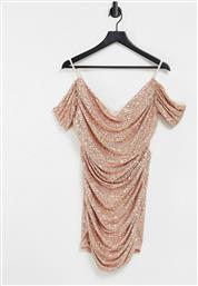 Jaded Rose off shoulder extreme ruched mini dress in rose sequin-Pink από το Asos