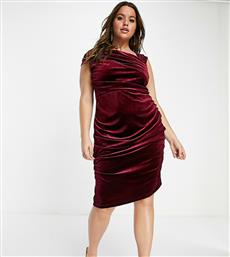 Jaded Rose Plus exclusive velvet midi dress with off shoulder detail in berry-Red από το Asos