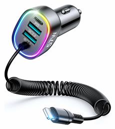 Φορτιστής Αυτοκινήτου Μαύρος με Θύρες: 1xUSB 2xType-C μαζί με Καλώδιο Lightning Joyroom