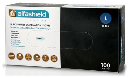 Alfashield Alfa Gloves Γάντια Νιτριλίου Χωρίς Πούδρα σε Μαύρο Χρώμα 100τμχ Karabinis Medical