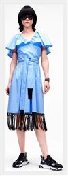 Fringing Detail Midi Καλοκαιρινό All Day Φόρεμα Βαμβακερό Κρουαζέ Sky Blue Karl Lagerfeld