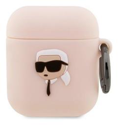 Karl Head 3D Θήκη Σιλικόνης με Γάντζο σε Ροζ χρώμα για Apple AirPods Karl Lagerfeld