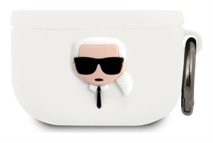 Karl Head Θήκη Σιλικόνης με Γάντζο σε Λευκό χρώμα για Apple AirPods 3 Karl Lagerfeld