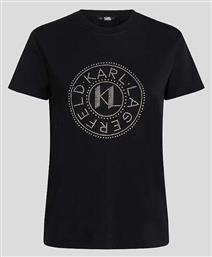 Rhinestone Logo Γυναικείο T-shirt Μαύρο. Karl Lagerfeld