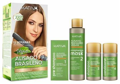 Brazilian Straightening Vegan Σετ Κερατίνης για Ισιωτική 4τμχ Kativa