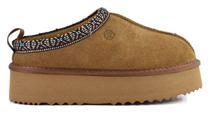 Δερμάτινες Χειμερινές Γυναικείες Παντόφλες σε Καφέ χρώμα Kelara