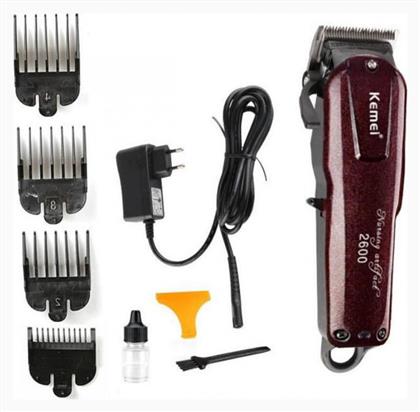 Κουρευτική Μηχανή Μπορντό/Μαύρο KM-2600 Kemei