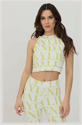 Αμάνικο Crop Top White/Yellow Kendall + Kylie