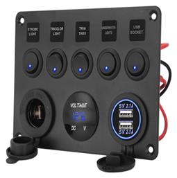 SP19 με 5 Αδιάβροχους Διακόπτες, 2 USB, Αναπτήρας, Βολτόμετρο Kewig
