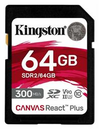 Canvas React Plus SDXC 64GB Class 10 U3 V90 UHS-II Kingston