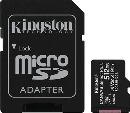 Kingston Canvas Select Plus microSDXC 512GB Class 10 U3 V30 A1 UHS-I με αντάπτορα από το e-shop