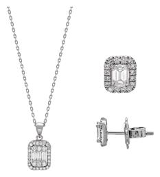 Σετ με Κολιέ & Σκουλαρίκια από Λευκόχρυσο 18K με Πέτρες Kiriakos Gofas