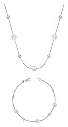 Σετ με Κολιέ & Βραχιόλι από Λευκόχρυσο 14K με Πέτρες και Πέρλες Kiriakos Gofas