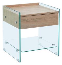 Κομοδίνο Glasser Wood Γυάλινο Καφέ 45x45x50cm - Woodwell