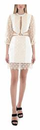 LACE FAUX LEATHER DRESS WOMEN LACE ΕΚΡΟΥ (M-8196) - Lace