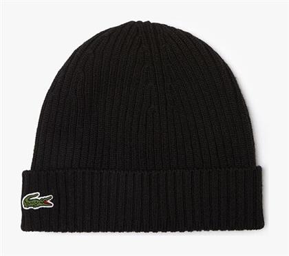 Beanie Unisex Σκούφος με Rib Πλέξη σε Μαύρο χρώμα Lacoste
