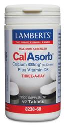 Maximum Strength CalAsorb Calcium (as Citrate) Plus Vitamin D3 800mg Lamberts