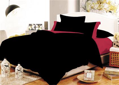 Σετ Σεντόνια Διπλά 200x240 Cotton Line Μαύρο Κόκκινο Le Blanc