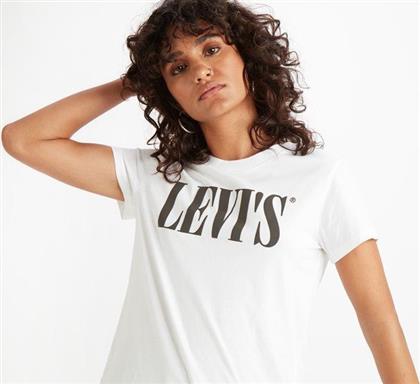 Levi's Perfect 90's Serif Γυναικείο T-shirt Λευκό με Στάμπα από το Cosmos Sport