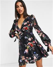 Lipsy wrap mini dress in black floral από το Asos