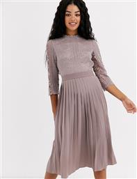 Little Mistress lace and pleat skater dress in oyster-Pink από το Asos