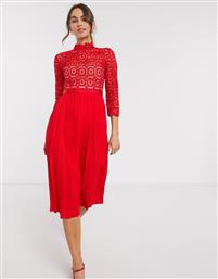 Little Mistress lace and pleat skater dress in red από το Asos