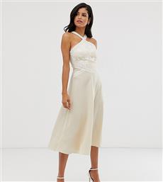 Little Mistress Tall embroidered cross neck midi skater dress in cream από το Asos