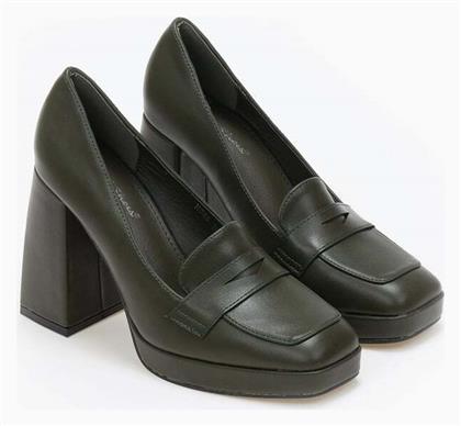 Loafers γόβες με χοντρό τακούνι και φιάπα - Πράσινο - Issue Fashion