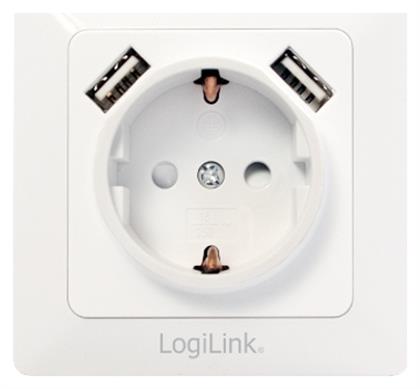Μονή Χωνευτή Πρίζα Ρεύματος με 2 Θύρες USB Λευκή LogiLink