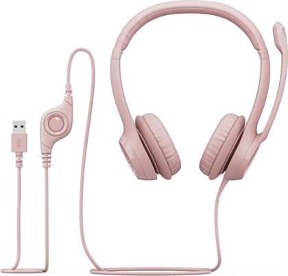 Logitech H390 On Ear Multimedia Ακουστικά με μικροφωνο και σύνδεση USB-A σε Ροζ χρώμα