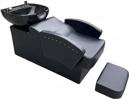 Λουτήρας Σταθερός με Καρέκλα με Αναδιπλούμενο Υποπόδιο από Συνθετικό Δέρμα Μαύρος Μ140xΠ64xΥ79εκ.