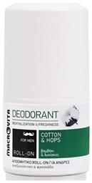 For Men Cotton & Hops Αποσμητικό σε Roll-On Χωρίς Αλουμίνιο 50ml Macrovita
