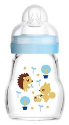 Γυάλινο Μπιμπερό Feel Good Organic Garden με Θηλή Σιλικόνης 170ml για 0+ μηνών Γαλάζιο Σκαντζόχοιρος Mam