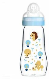 Γυάλινο Μπιμπερό Feel Good Organic Garden με Θηλή Σιλικόνης 260ml για 2+ μηνών Γαλάζιο Σκαντζόχοιρος Mam
