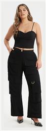 Γυναικείο Κρεπ Cargo Παντελόνι Straight Μαύρο Mat Fashion