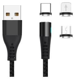 Braided / Magnetic USB to Lightning / Type-C / micro USB Cable Μαύρο 1m (MXUC-02) Maxlife