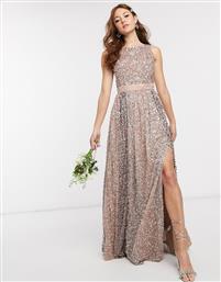 Maya Bridesmaid allover contrast tonal delicate sequin dress with satin waist in taupe blush-Multi από το Asos