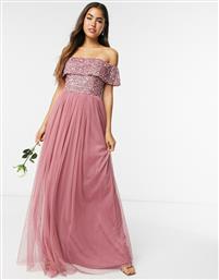 Maya Bridesmaid bardot maxi tulle dress with tonal delicate sequins in rose-Pink από το Asos