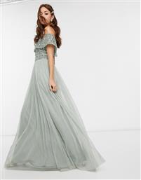 Maya Bridesmaid bardot maxi tulle dress with tonal delicate sequins in sage green από το Asos