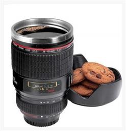 Φακός Φωτογραφικής Μηχανής Κούπα Μεταλλική με Καπάκι Μαύρη 450ml Media Wave