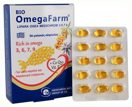 Bio Omega Farm Omega 3-6-9-7 & CoQ10, Vitamin E Ιχθυέλαιο 30 μαλακές κάψουλες Medichrom