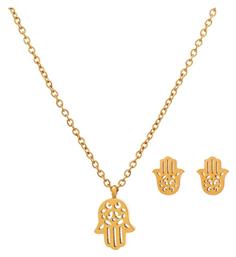 Σετ με Κολιέ & Σκουλαρίκια Dalee Hamsa Hand από Ατσάλι Επιχρυσωμένο Medisei