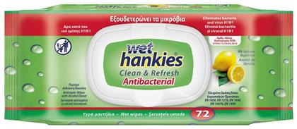Wet Hankies Clean & Refresh Antibacterial Αντισηπτικά Μαντηλάκια Χεριών 15τμχ ΜΕΓΑ
