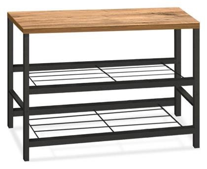Μεταλλική Παπουτσοθήκη με 2 Ράφια Μαύρο / Pine Oak 65x30x45cm - Megapap