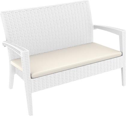 Miami Διθέσιος Καναπές Εξωτερικού Χώρου Rattan με Μαξιλάρια Λευκά 128x77x89cm - Zita Plus